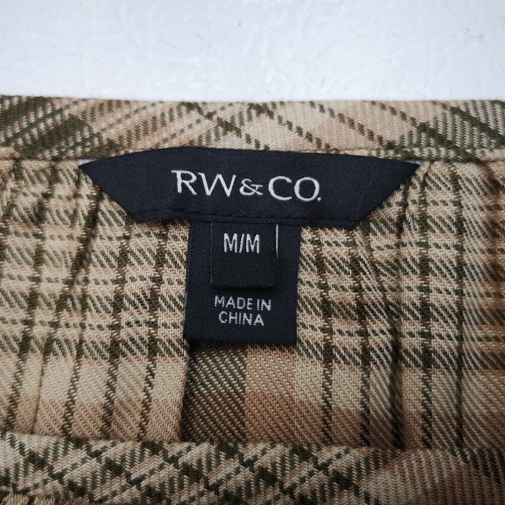 RW&CO Ladies Size Medium Tan Brown Grey & Beige Plaid Long Sleeves Blouse - Picture 3 of 10
